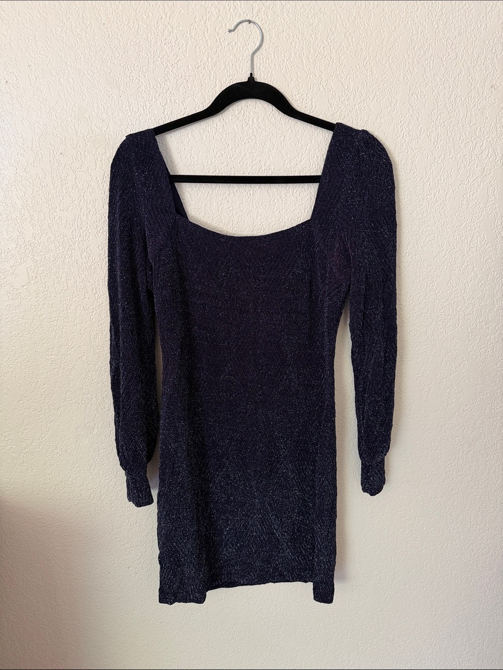 (4 for 20) Speechless Navy Sparkle Long Sleeve Square Neck Dress